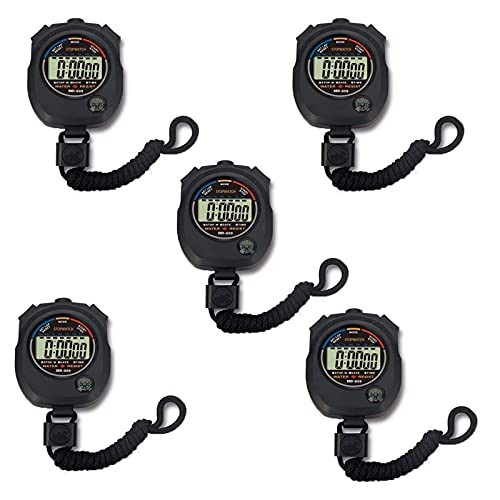 Multi-Function Electronic Digital Sport Stopwatch Timer, Large Display 5pack