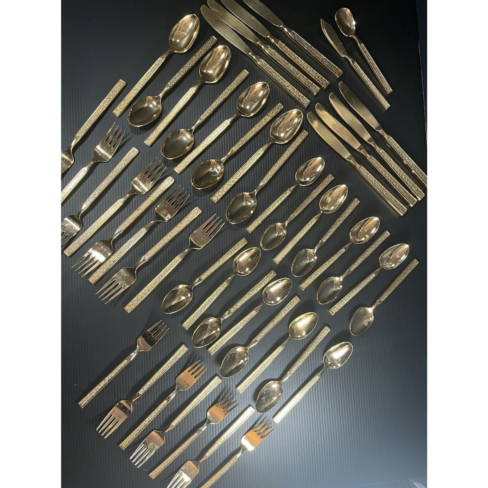 SRI Japan Gold Tone Clover Stainless Flatware 49 PCs READ HEAVY TARNISHING