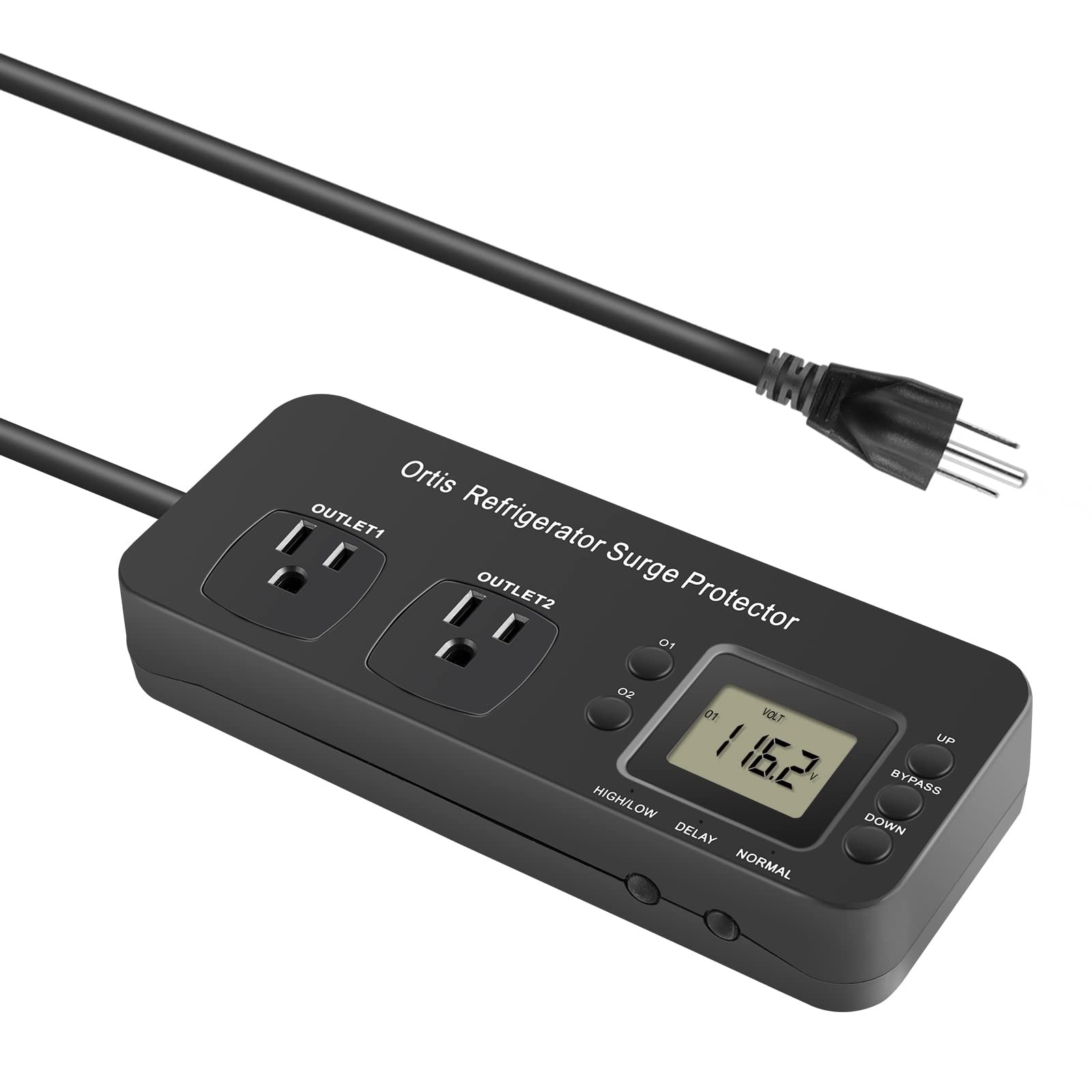 Refrigerator Surge Protector, Ortis Double Outlet Electronic black