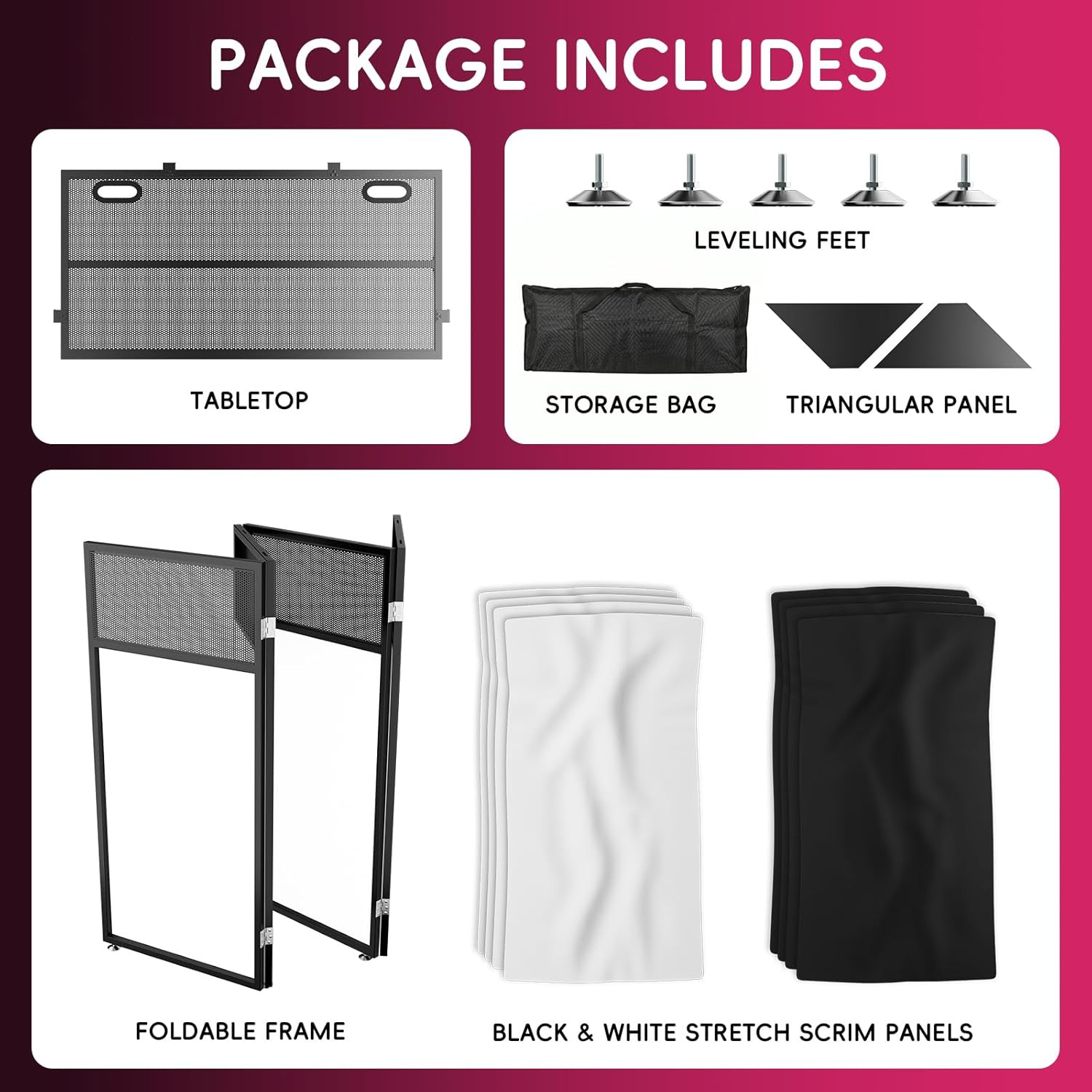 Portable DJ Booth Table with Triangular Top Panel, Foldable DJ Stand Booth with