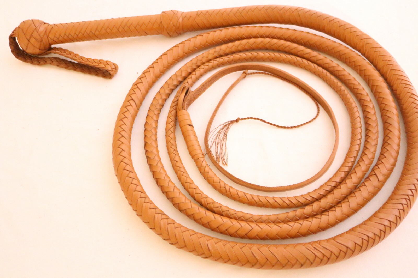 Genuine Leather BullWhip 12 Feet, 12 Plaited, Tan Brown, Heavy Duty Bull Whip