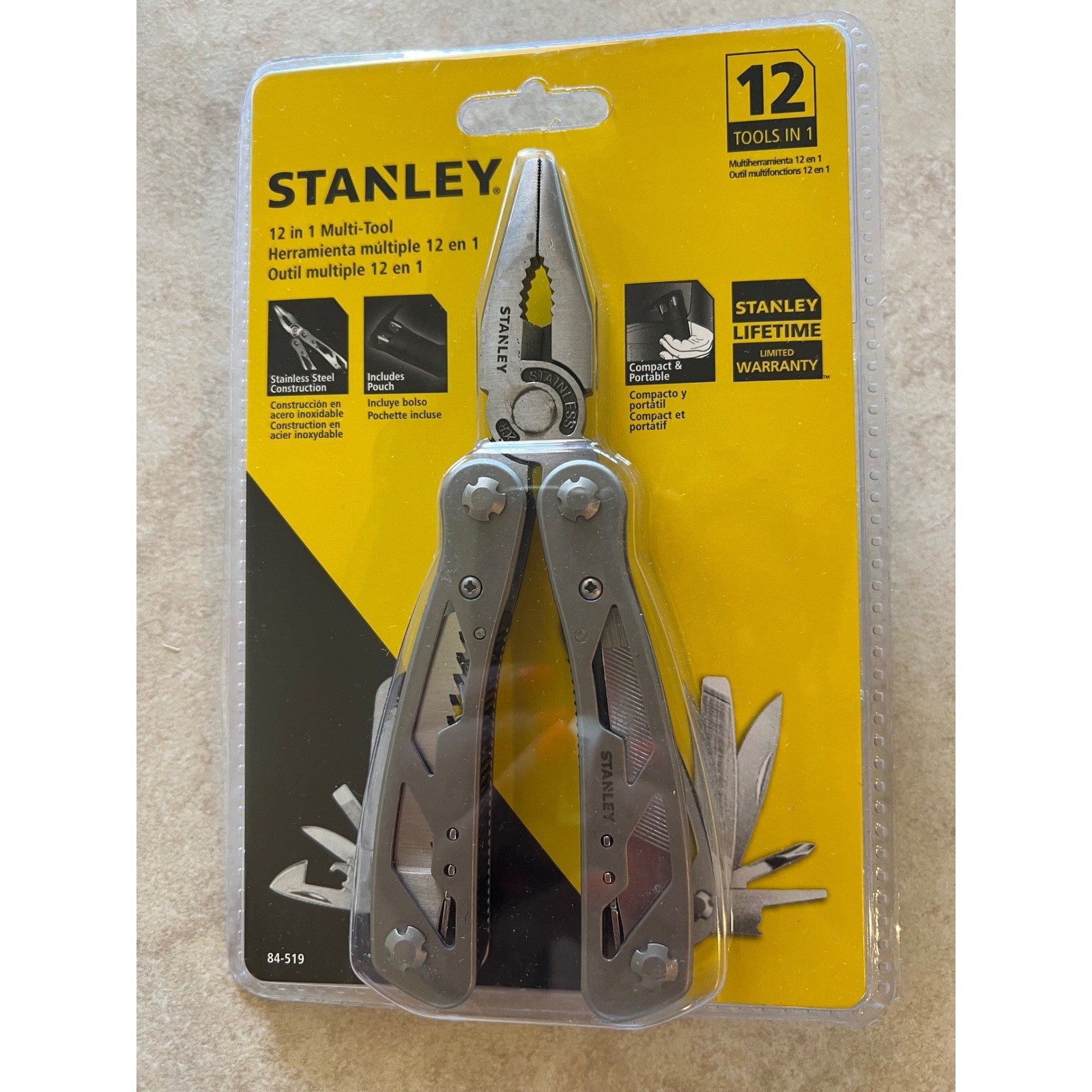 Stanley 12 in 1 Multi-Tool Stainless Steel with Pouch 84-519 Silver Black NEW