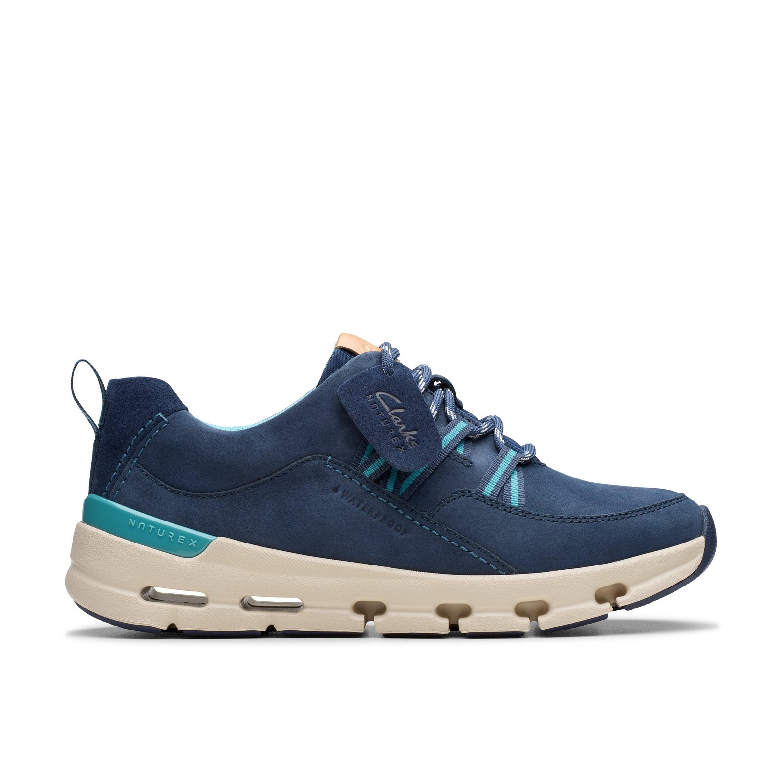 Clarks Womens NatureX Tie WP Blue Leather Active Sneakers Shoes