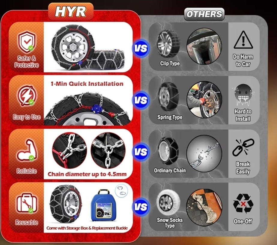 Snow-Chains Auto Fixing 1 Min Quick Installation Tire-Chains, Heavy-Duty...