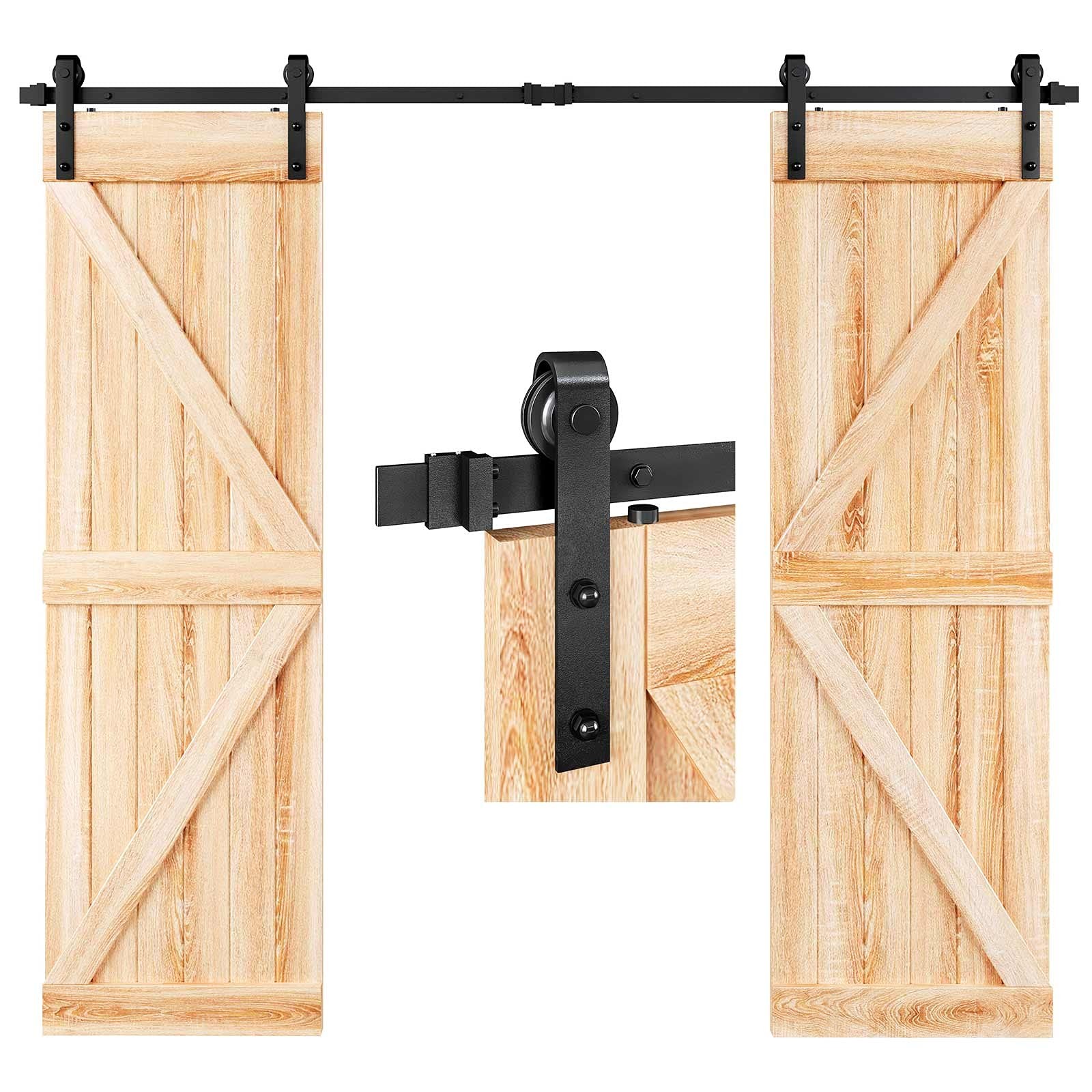 EaseLife 8 FT Double Door Sliding Barn Hardware Track 8FT, Black