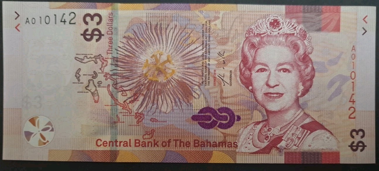 2018 Bahamas 3 Dollars PW78 A010142.