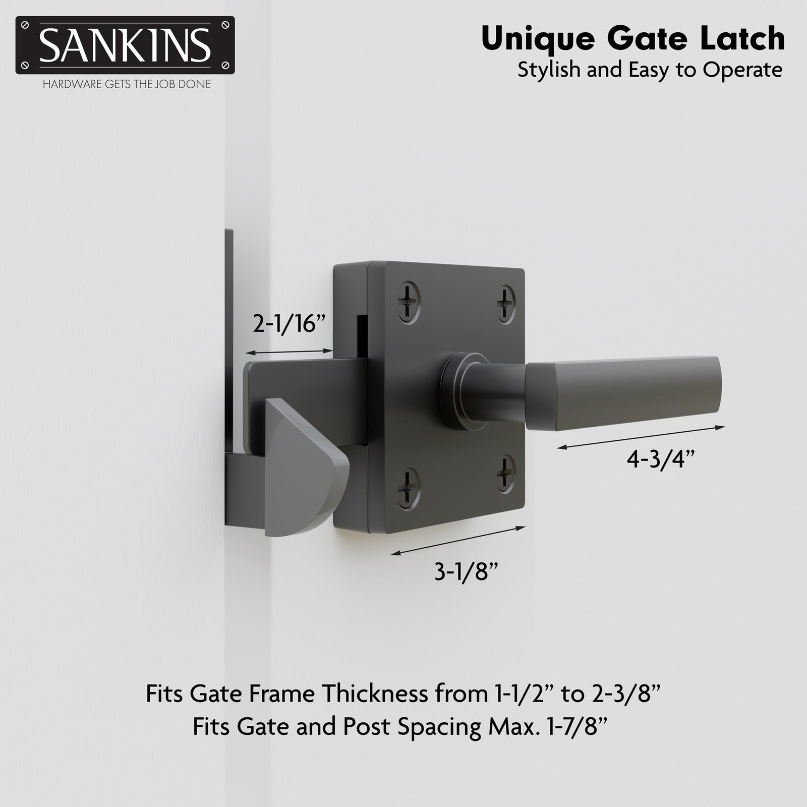 Black Heavy Duty Double Side Gate Latch for Wooden Fence, Self Locking Alumin...