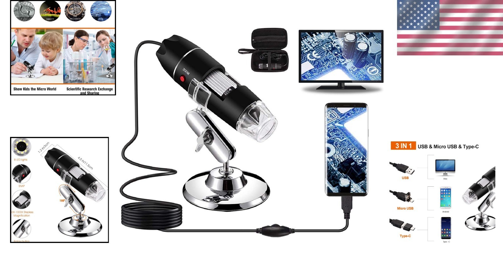 Portable USB Microscope with 8 LED Lights - Capture & Explore Beyond the Surface
