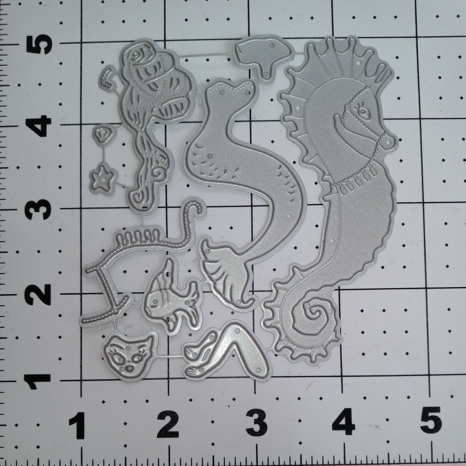 Universal Thin Metal Die Cut Tool Emboss Mermaid riding Seahorse sea shell beach