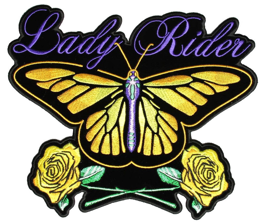 Lady Rider Butterfly, Roses Embroidered Biker Patch FREE SHIP