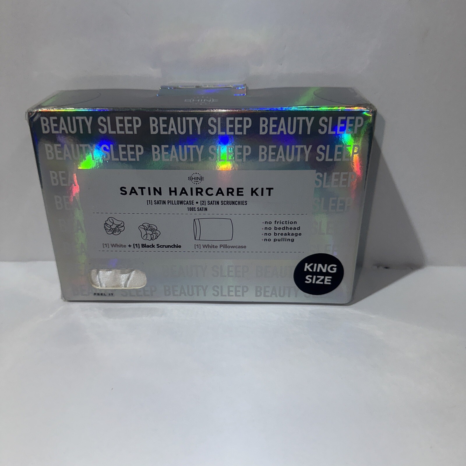 Shine by Night Satin Beauty Satin King Size Pillowcase & 1 White/Black Scrunchie