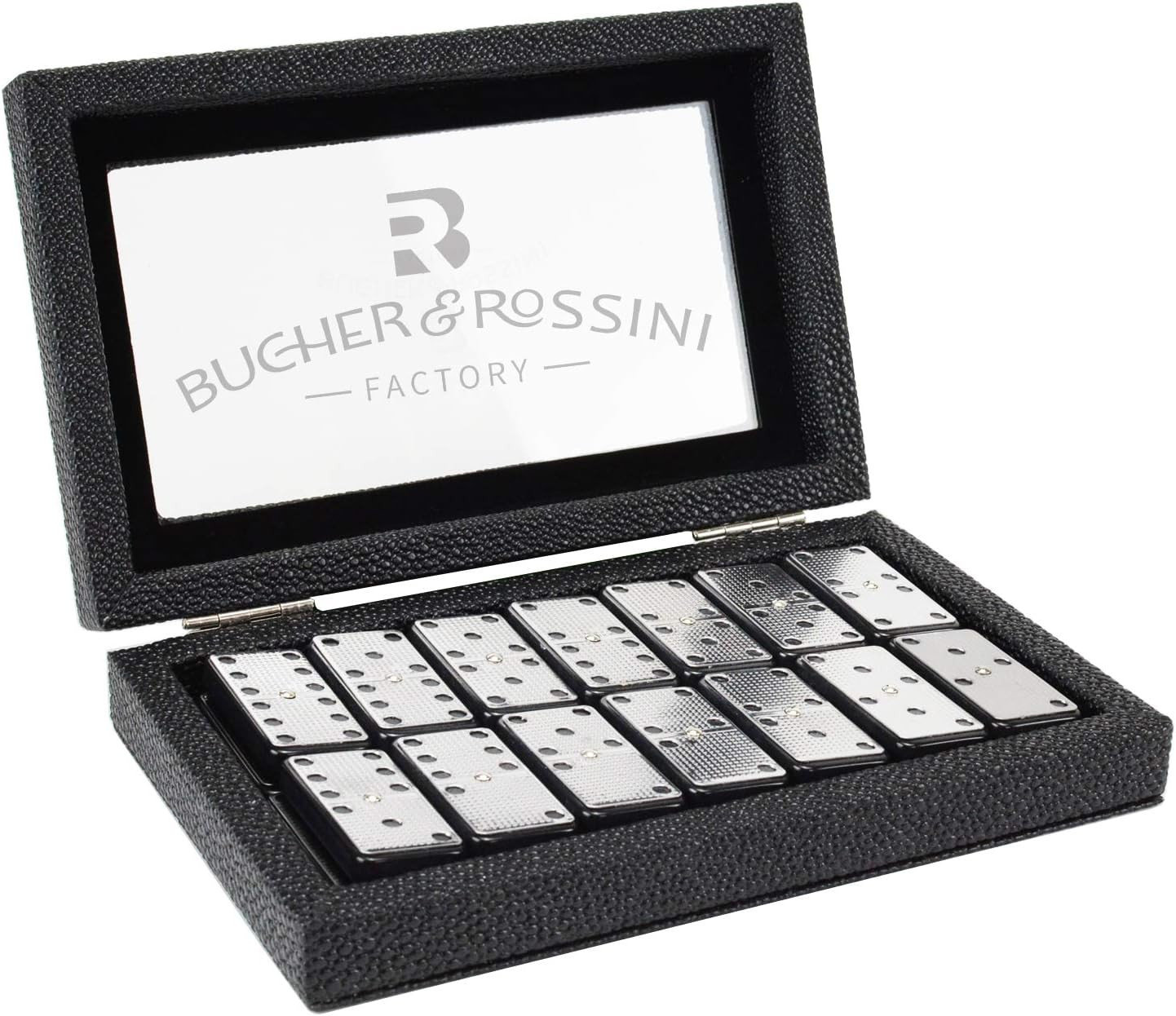 Metal Surface Dominoes Set Double 6 Classic Black Silver Domino Game for Adults