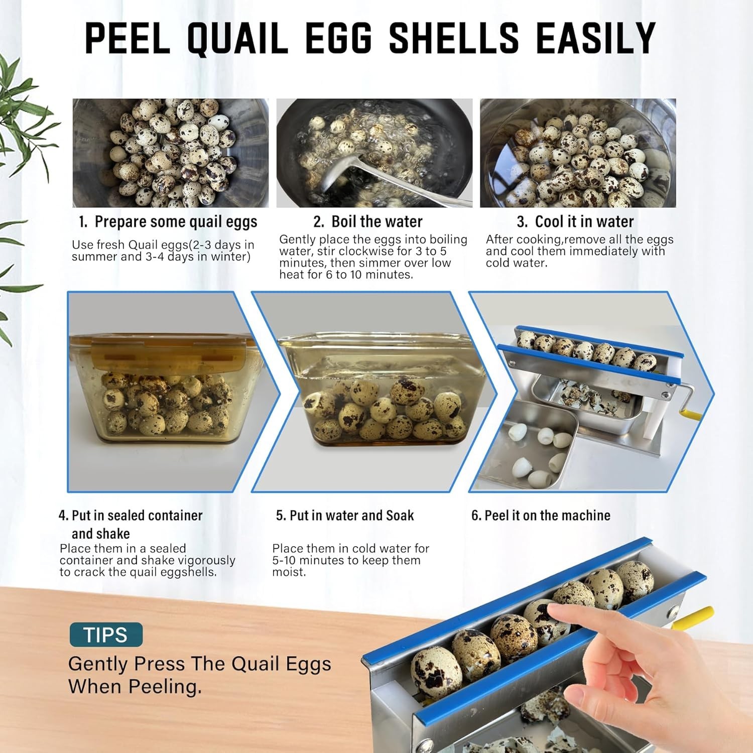 Manual Quail Egg Peeler Machine Kit - 304 Stainless Steel Sheller with 2 Collect