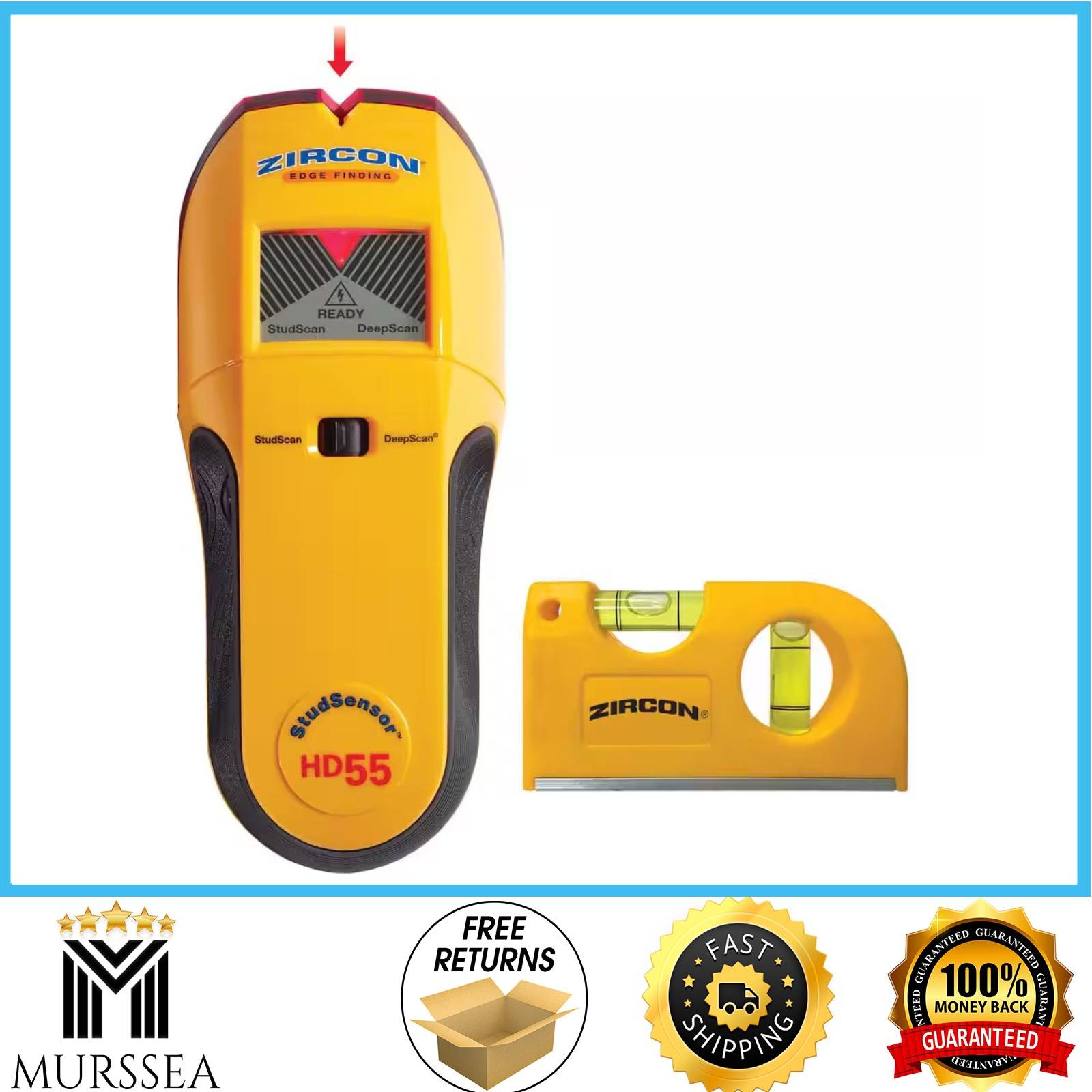 Zircon StudSensor HD55 Stud Finder 3 in Pocket Level Wall Scanner Wood Metal
