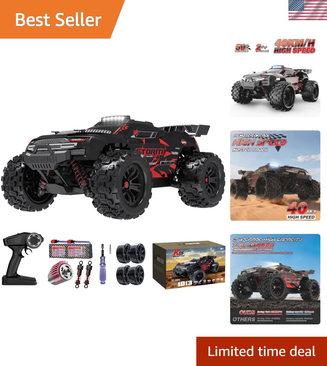 Fast 4WD Remote Control Car - 1:18 All-Terrain Electric Truck with LED Lights