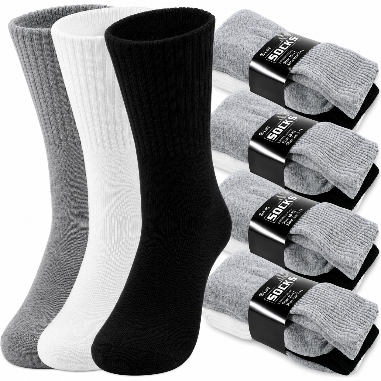 3-12 Pairs Men' Solid Sports Athletic Work Plain Crew Socks Size 9-11 10-13