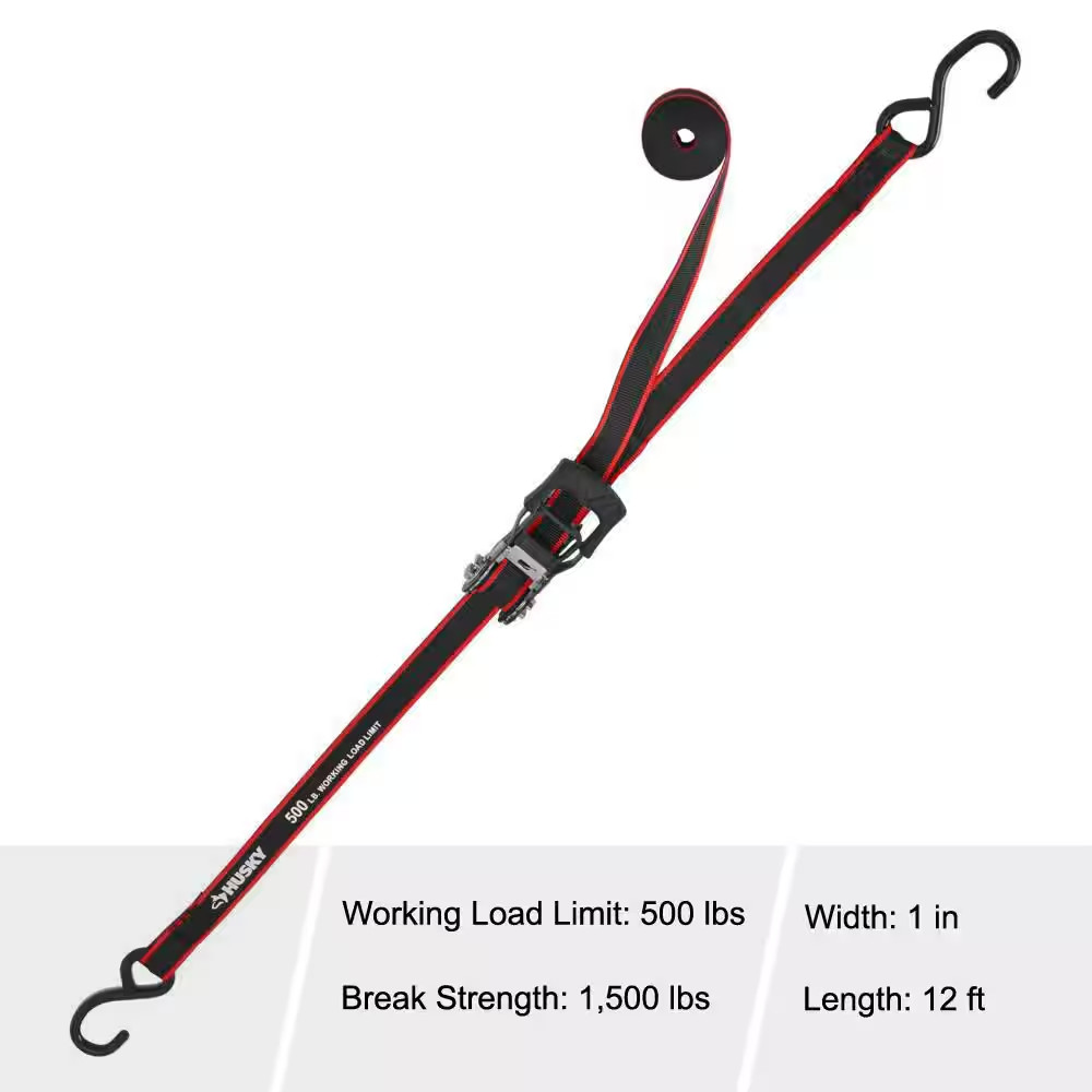 RATCHET TIE-DOWN STRAPS 4-PACK 12 Ft. X 1 in Quick Release Hook 1500 Lbs. Work
