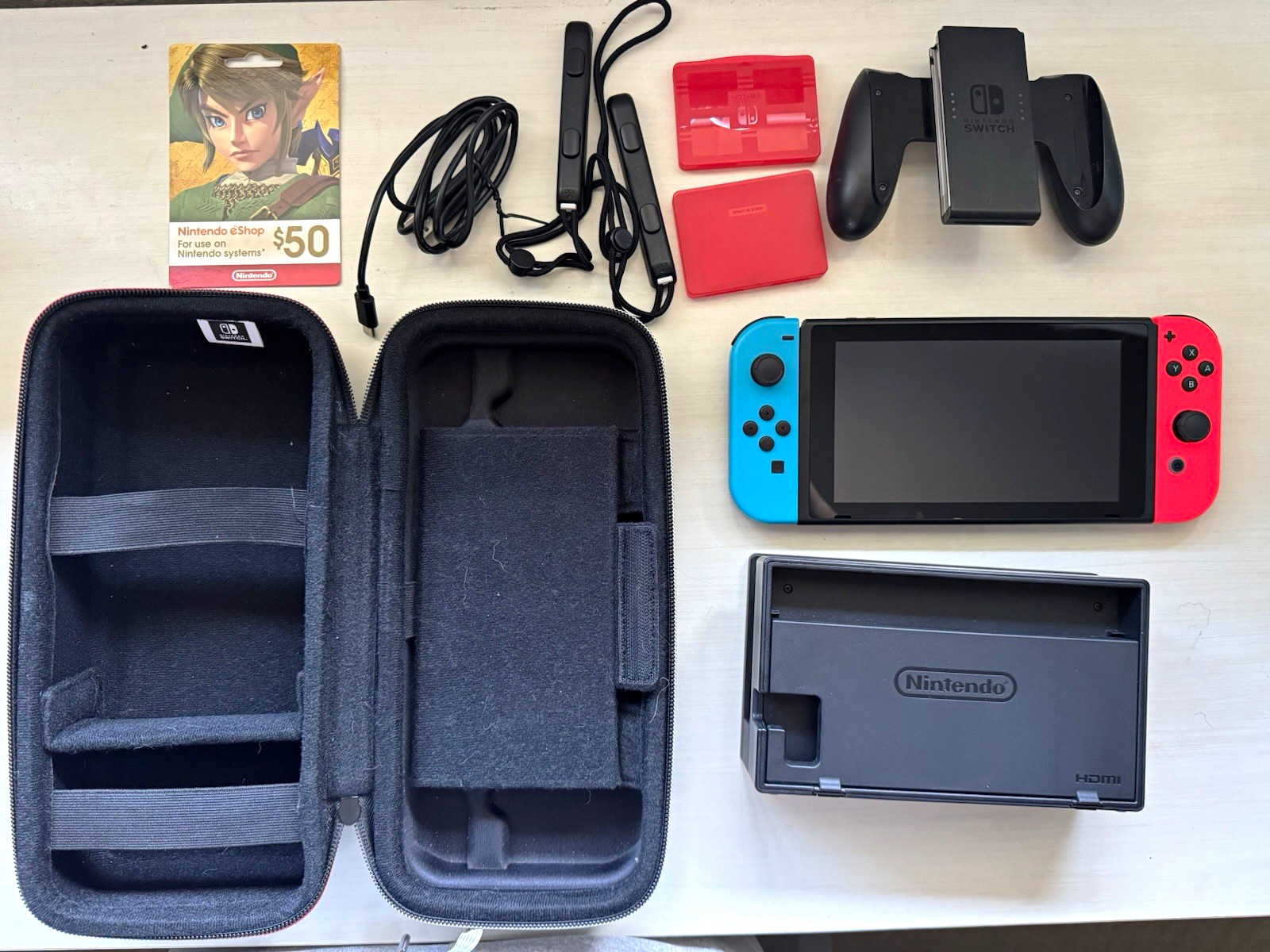 Nintendo Switch HAC-001 32GB Neon Red/Blue Joy-Con Dock Case Wi-Fi HDMI