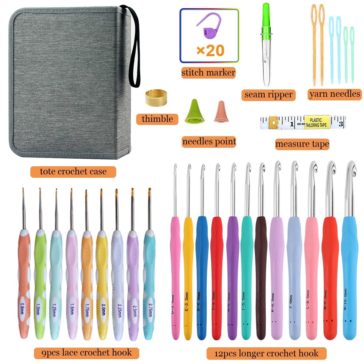 21 Sizes Crochet Hooks Set,Ergonomic Crochet Hook with Case for Arthritic Han...