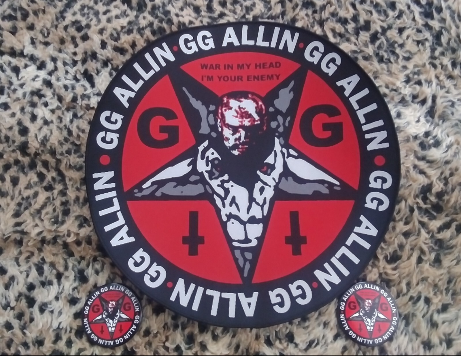 GG Allin War In My Head-I'm Your Enemy 3D Metal Pin, 12" Patch and 2 Buttons