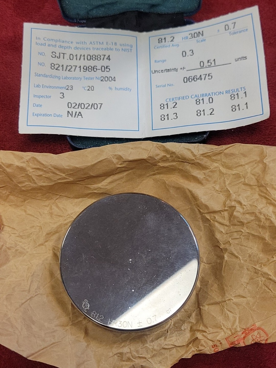SUN-TEC HARDNESS STANDARD 81.2 HR 30 N