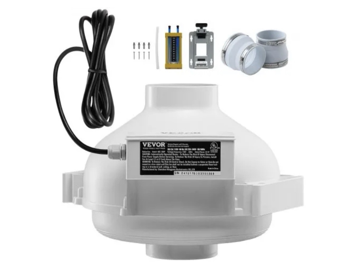 VEVOR HEE-100P Booster Fan 260 CFM 75W Pressure Gauge Waterproof Dustproof