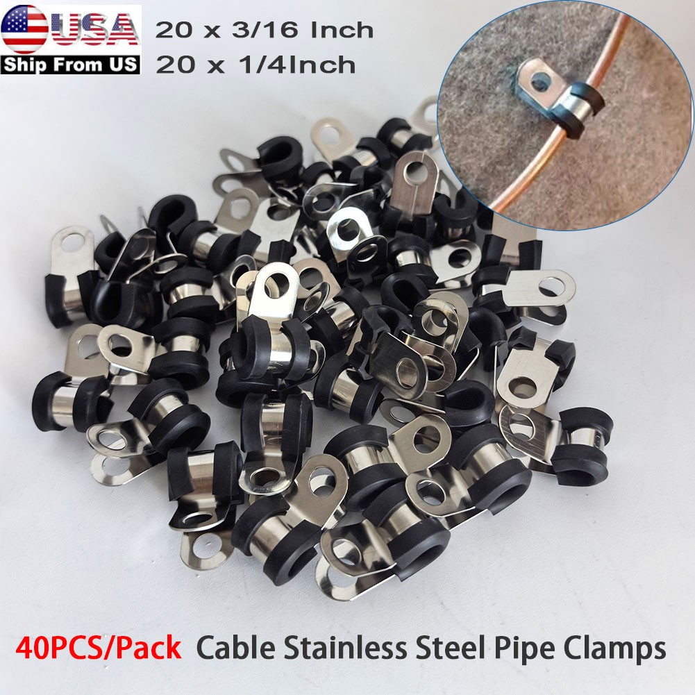 Car Brake Pipe Holder R Clips Hose Pipe Clamp Rubber Lined for 3/16" 1/4" Pipe