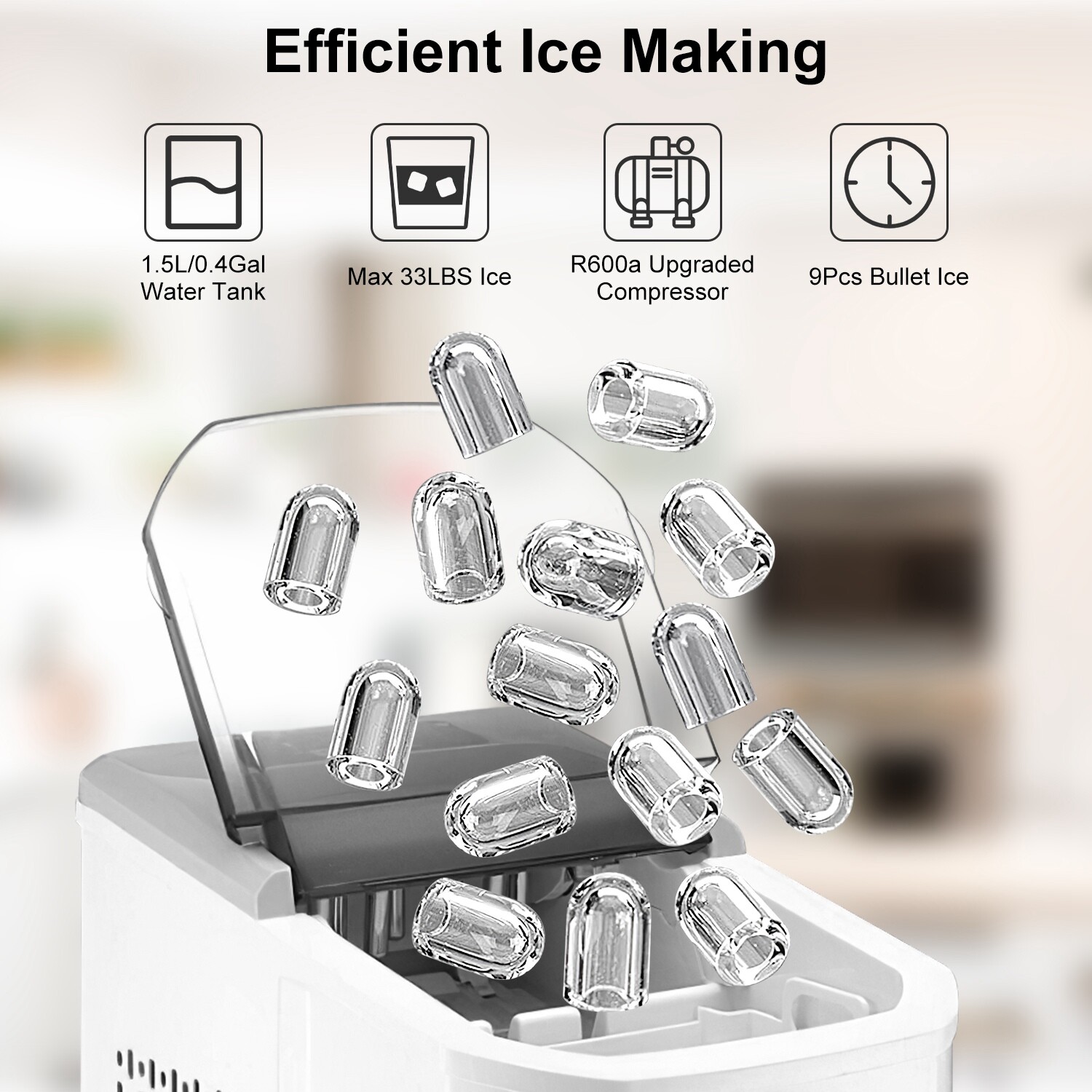 Countertop Ice Maker Machine 33Lbs/24H Self-cleaning with Ice Scoop and Basket