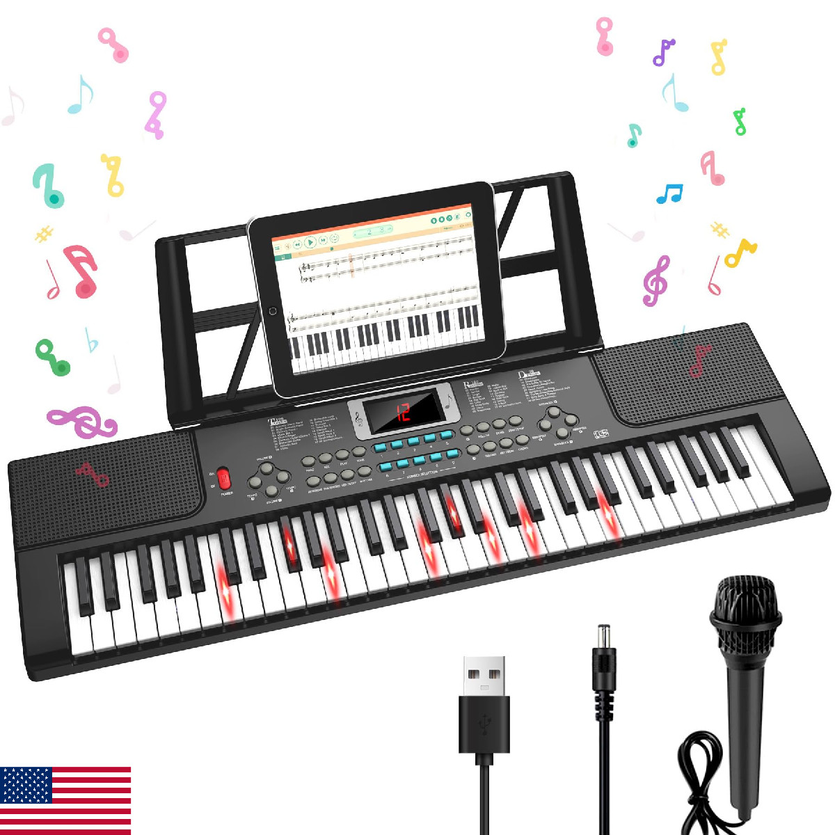 Twfric Piano Keyboard 61 Key Upgrade Kids Pianos Music Toy Light-Up Pro