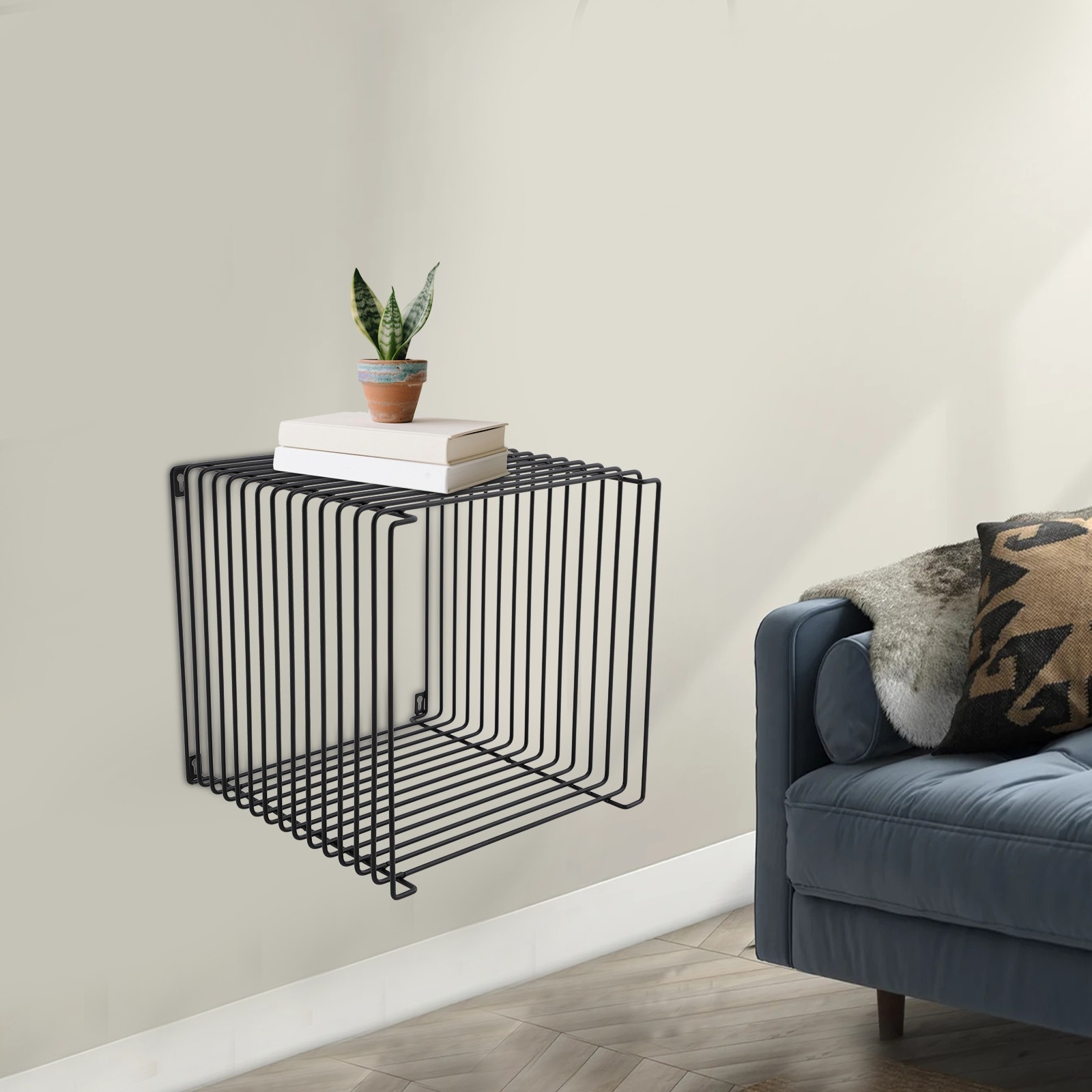 Modern Square Side Table Iron Multi-Purpose Side Table Black Cage End Table NEW