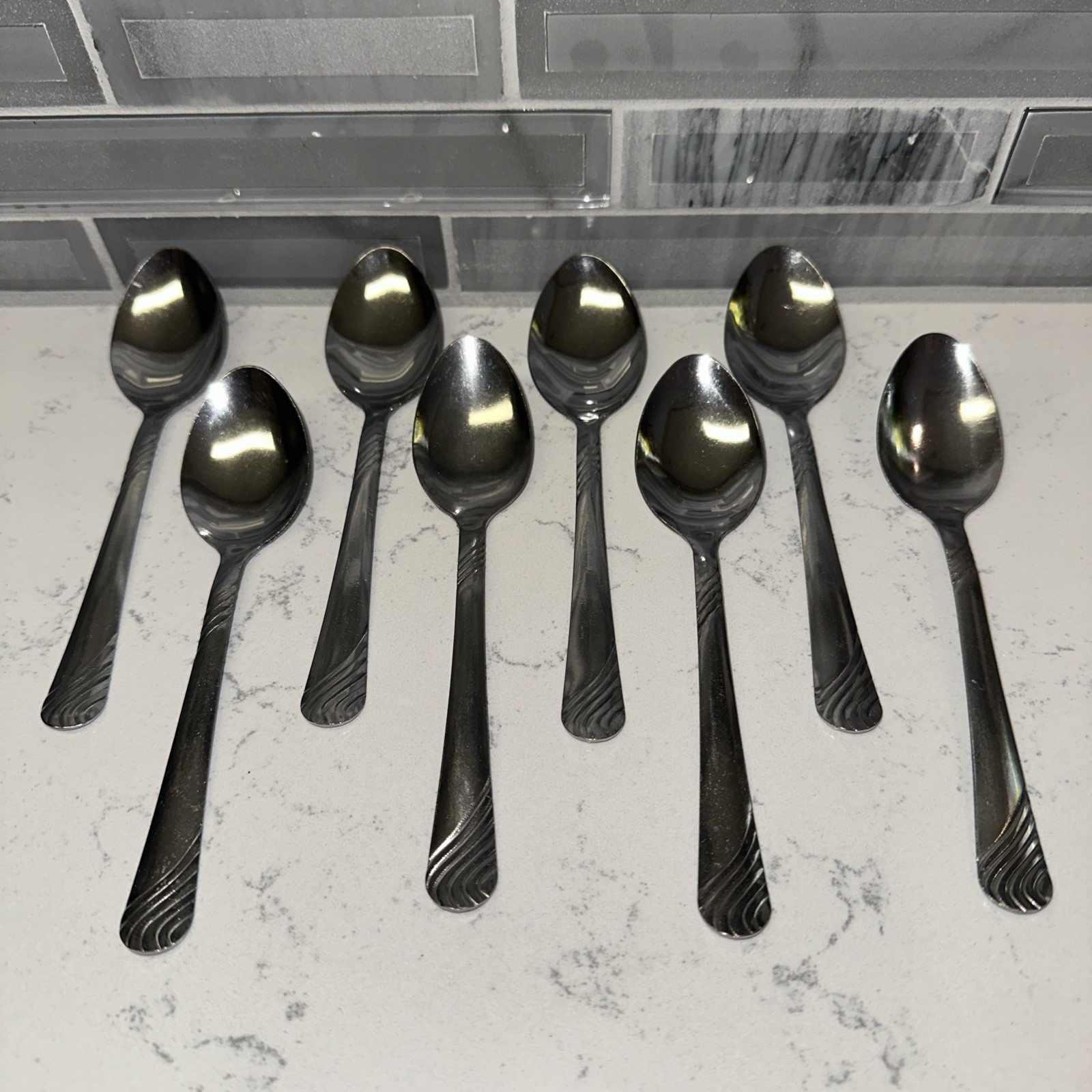 Stainless Steel Teaspoons 6” Unbranded China Swirls/Wavy Flatware~Set of 8~NUC