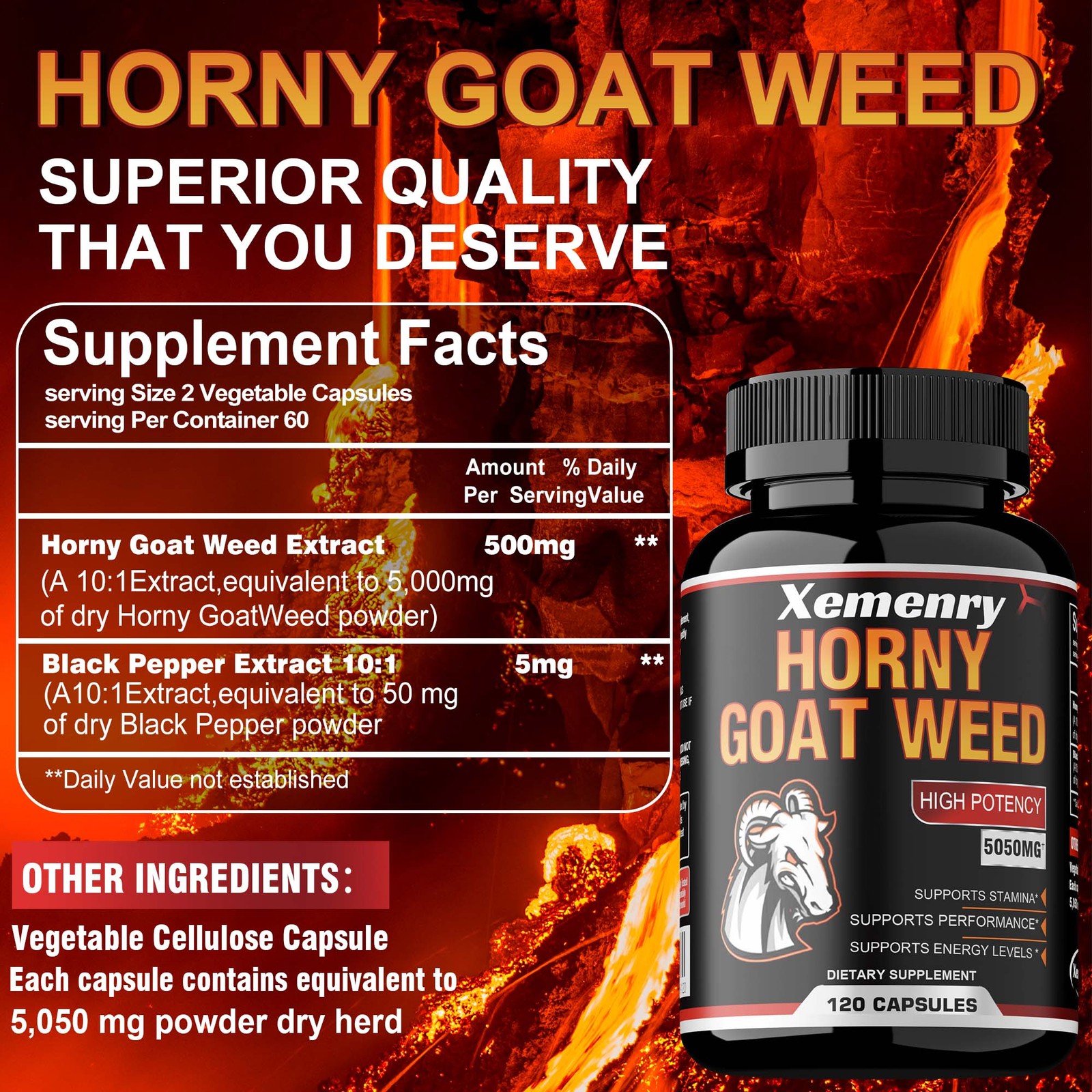 Horny Goat Weed Capsules - Men's Health,Testosterone Booster, Energy & Endurance