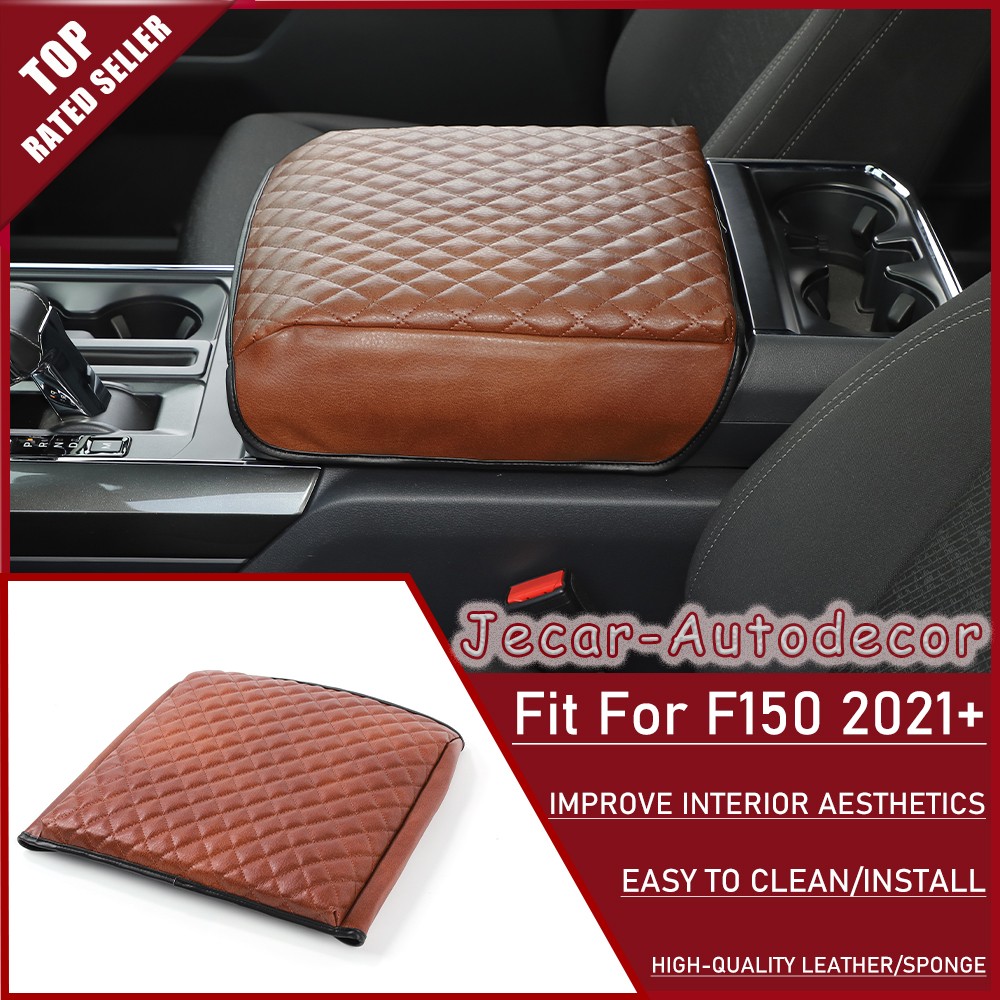 Leather Brown Center Console Armrest Box Pad Cover Protector For Ford F150 2021+