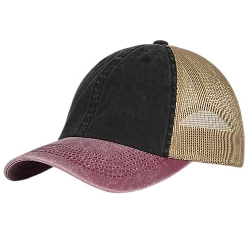 Trucker Hat Relaxed Fit Adjustable Snapback Vintage Black + Burgundy + Khaki