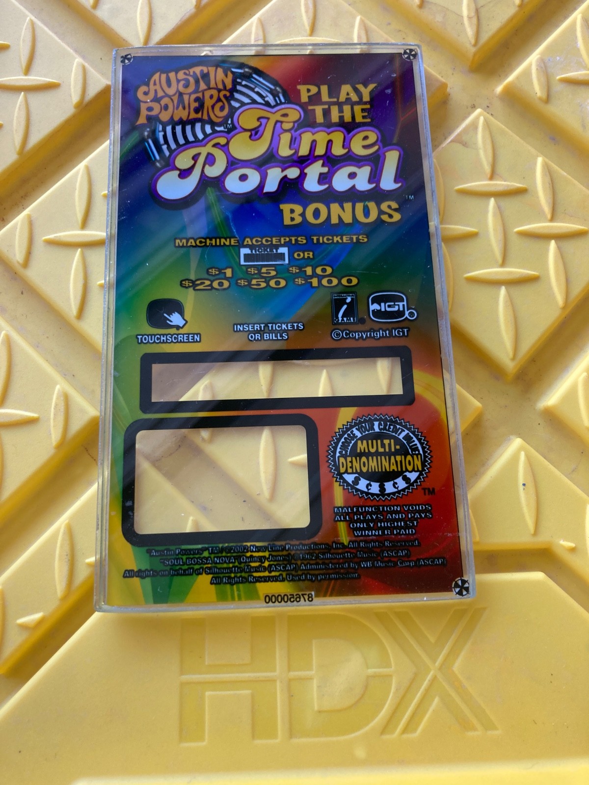 AUSTIN POWERE PLAY THE TIME PORTAL BONUS SLOT MACHINE GLASS PANEL 7 1/2 X 4 1/2