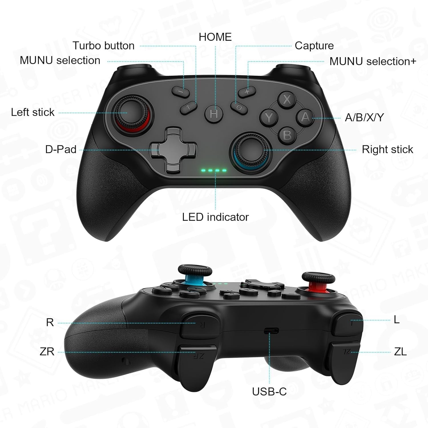 2 Pack Wireless Controller for Nintendo Switch 2/1 Lite/OLED and PC, with Blu...