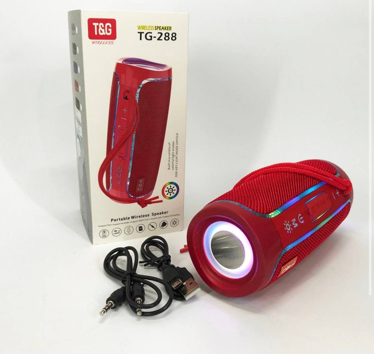 T&G TG-288 Portable Wireless Bluetooth Speaker Colorful LED Light Subwoofer Red