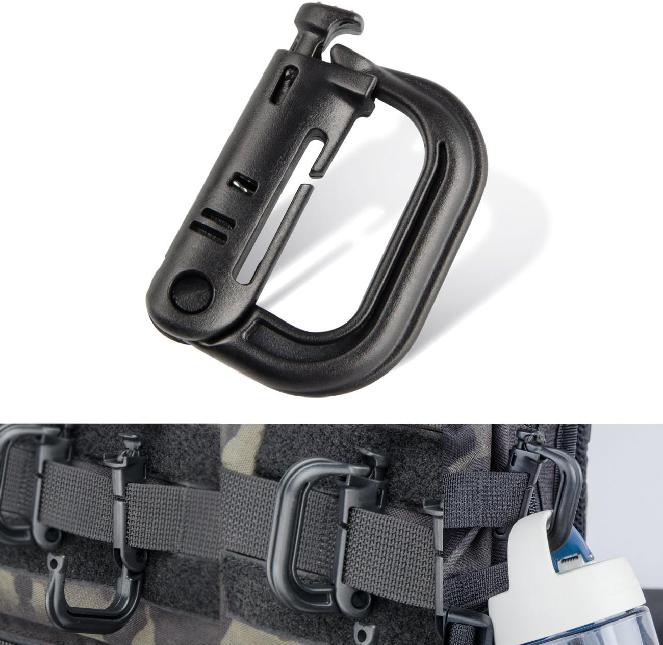 Tactical Gear ABS Plastic Molle D Ring Shape Buckle, Super-Handy Spring Snap Key