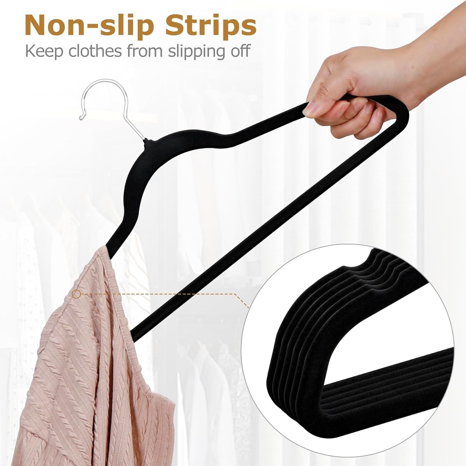 Premium Clothes Hanger Slim Non-Slip Notched for Suits - Black (100 Pack)