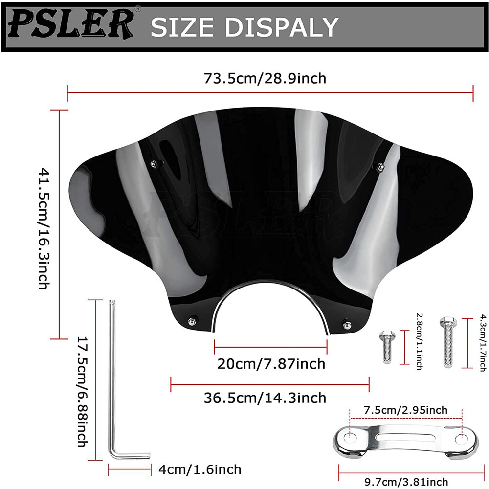 Universal Motorcycle 7/8" Cruiser Windshield Windscreen with Mounting Kit Black