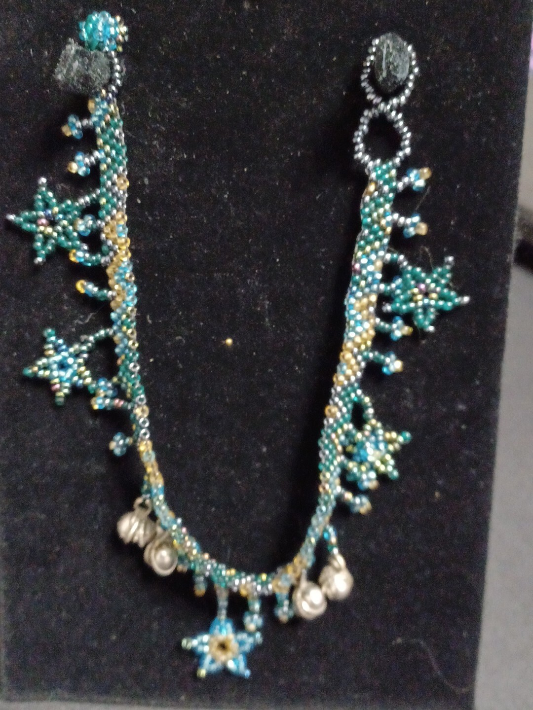 Seed Bead Bracelet  Blues Greens Well Made Handcrafted. Stars.  A-06