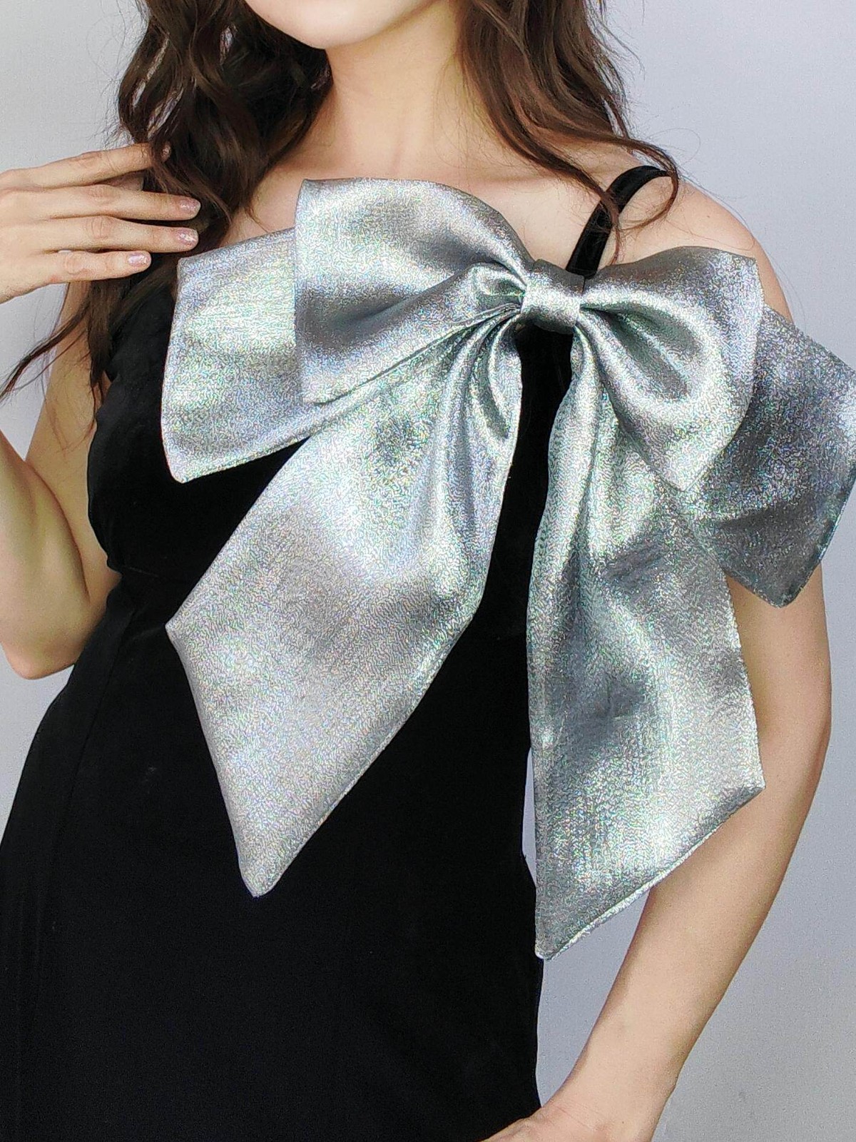 Oversized Bow Brooch, Silver, W45cm, Handmade Corsage , Women's Accessories,Gift