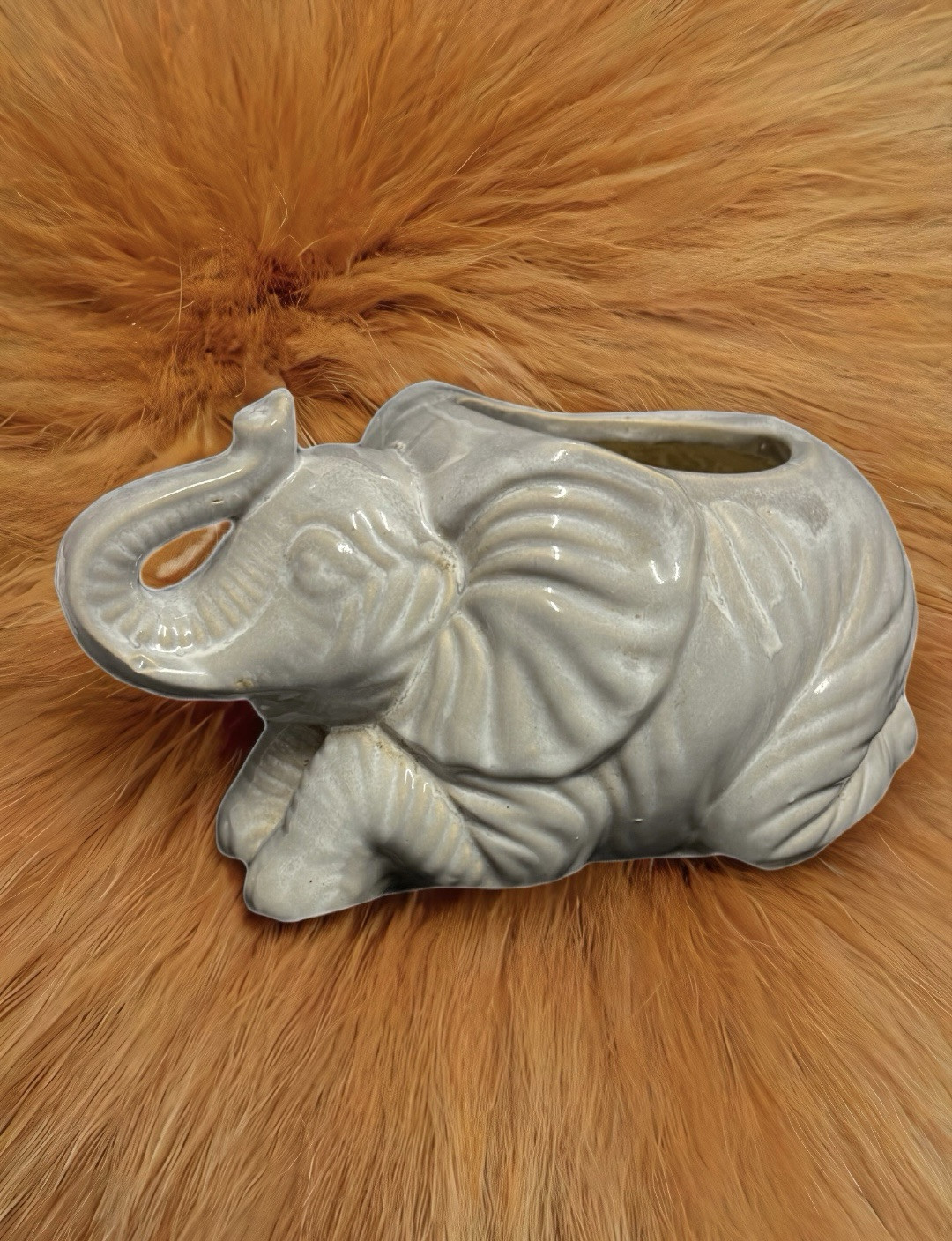 2-Elephant Planter Vase Trunk Up Gray Ceramic Garden Patio Flower Pot Gardening