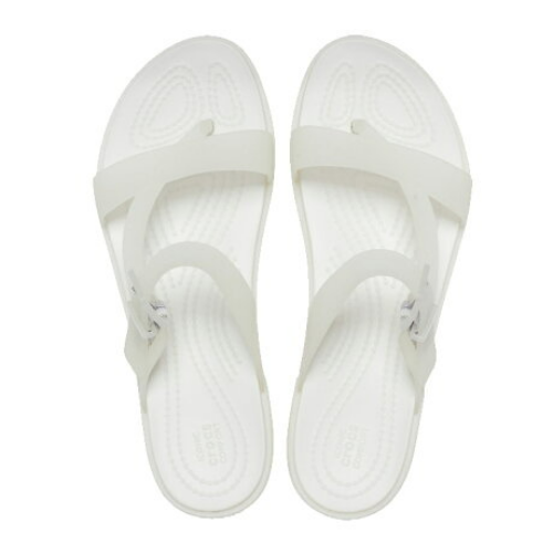 WOMEN'S CROCS Tulum Translucent Toe Post Oyster Sandals Fast Free Shipping