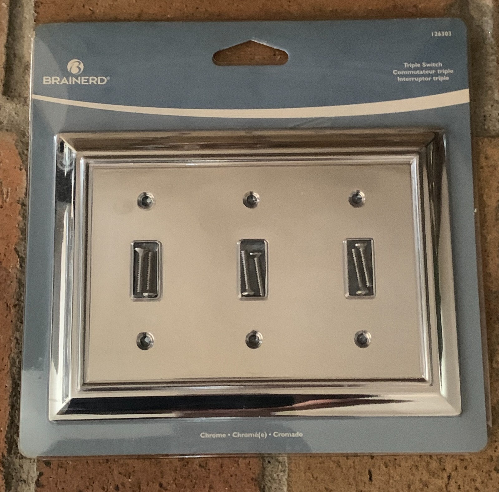 Brainerd Triple Switch Toggle Wall Plate - Shiny Chrome - #126303