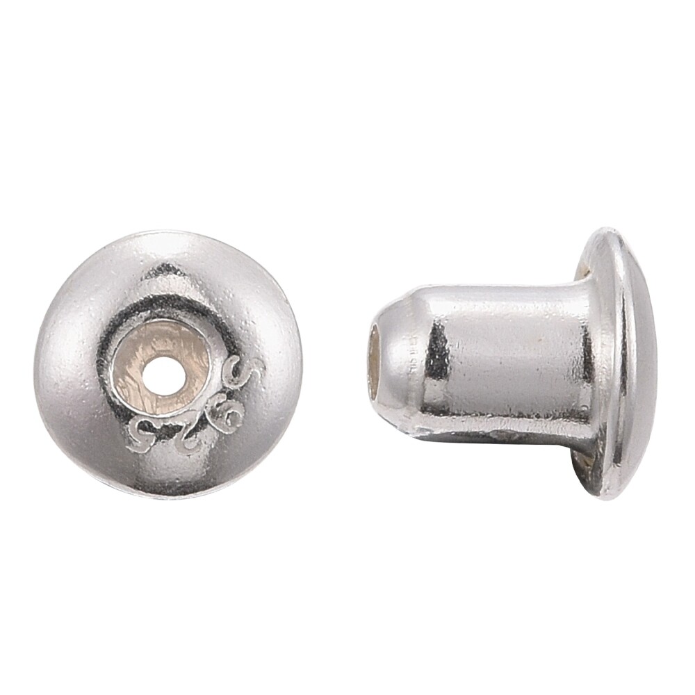 925 Sterling Silver Ear Nuts, Hallmarked 4x3mm, Hole: 0.8mm. 2 Pairs