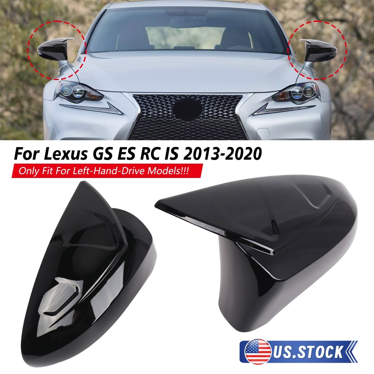 Gloss Black M Horn Side Mirror Cover Caps For Lexus IS200t IS300 IS350 2013-2020