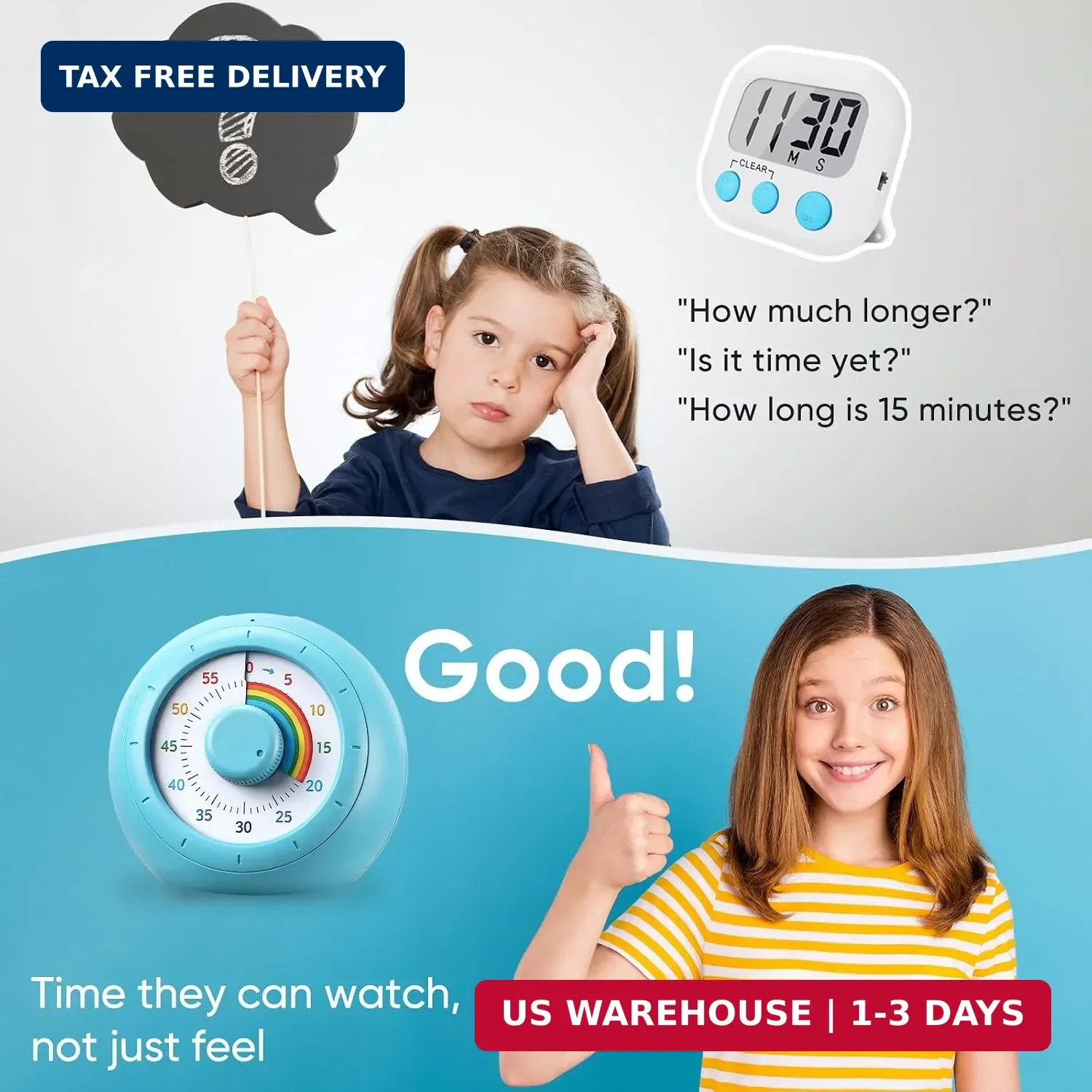 60 Minute Visual Timer for Kids, Rainbow Silent Countdown Clock | Time Managemen