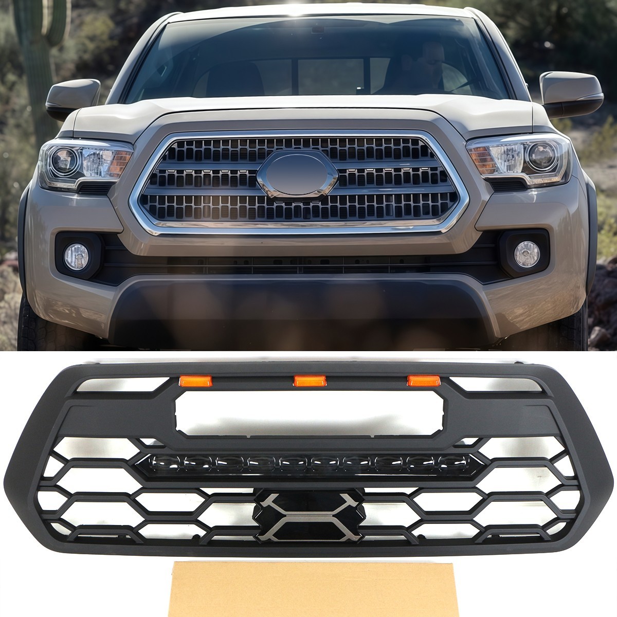 Front Grille Fits For 2016 - 2023 Toyota Tacoma Black Grill W/Led & Light Bar