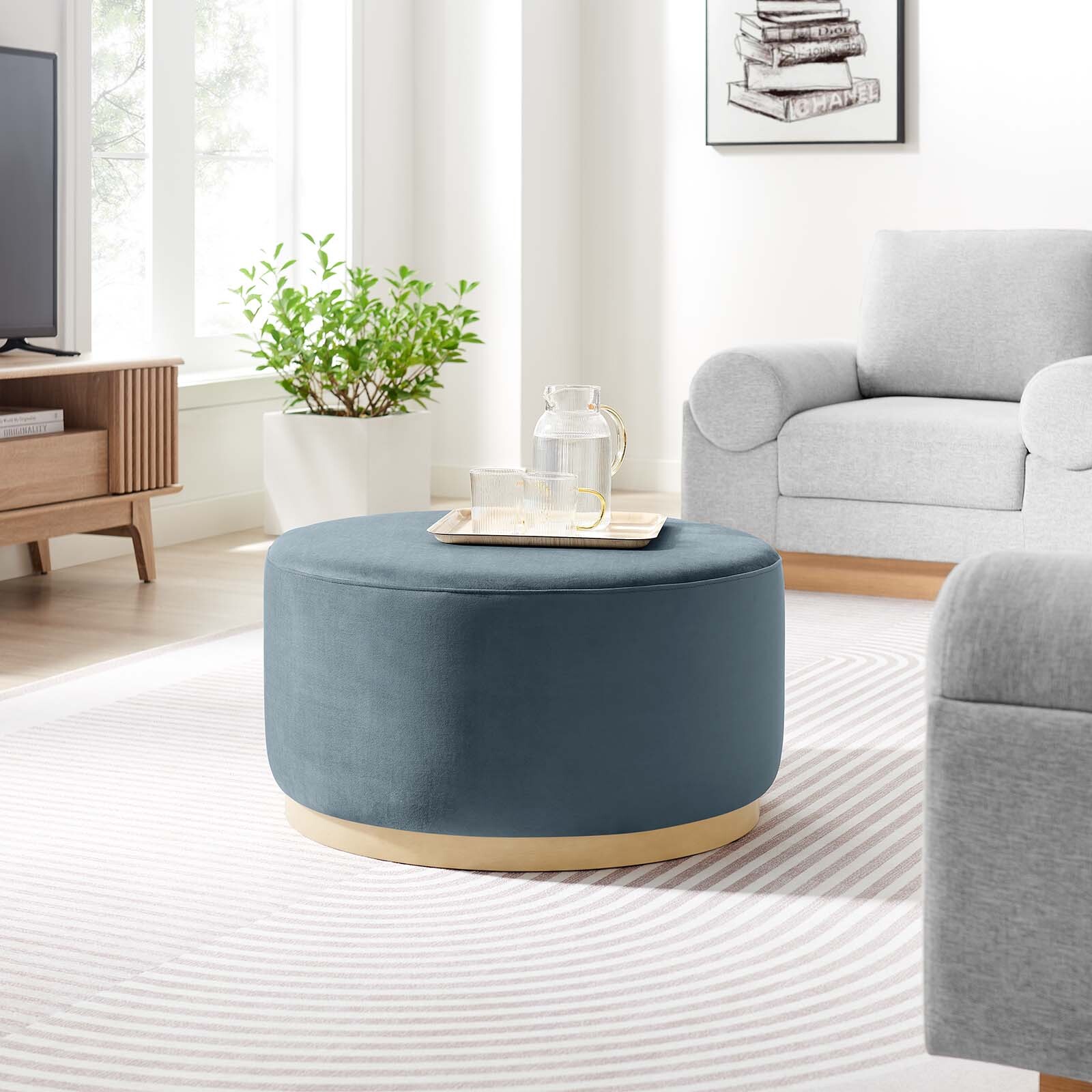 Modway Large 29" Round Performance Velvet Upholstered Ottoman